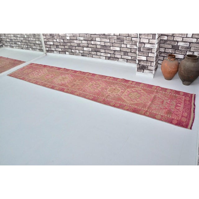 Tribal Mid 20th Century Oushak Tribal Handknotted Anatolian Runner For Sale - Image 3 of 10