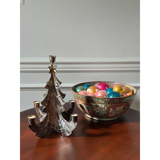 1980s Christmas Tree Silverplate Five Candle Holder For Sale - Image 10 of 10