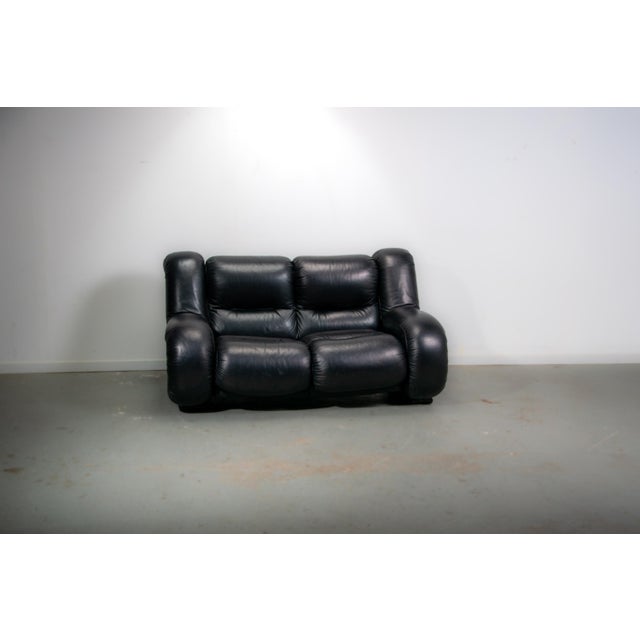 Italian Space Age Black Leather 2-Seater Sofa, 1985 For Sale - Image 14 of 14