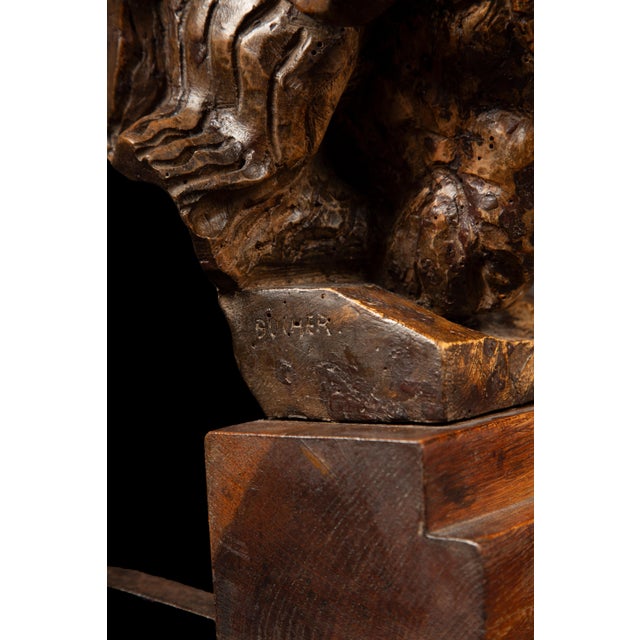 20th Century Burl Wood Sculpture of a Ram's Head by Edwin Bucher (1879-1968) For Sale - Image 4 of 5