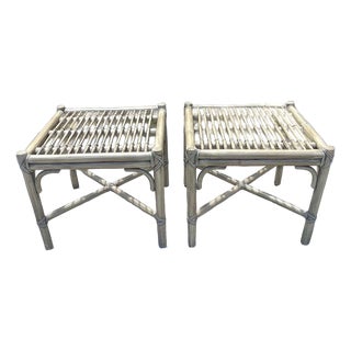 McGuire Furniture Rattan Ottomans or Footstools - A Pair For Sale