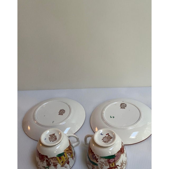 The antique 1880s SARREGUEMINE KYOTO France 2 tea cups and 2 saucers are rare and collectible pieces of dinnerware, made...