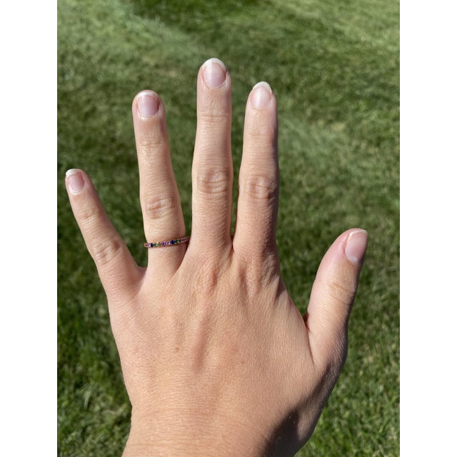 Multi-Color Sapphire Band Ring, 14k Rose Gold, Ring Size 5.75, Stackable For Sale In Greensboro - Image 6 of 6