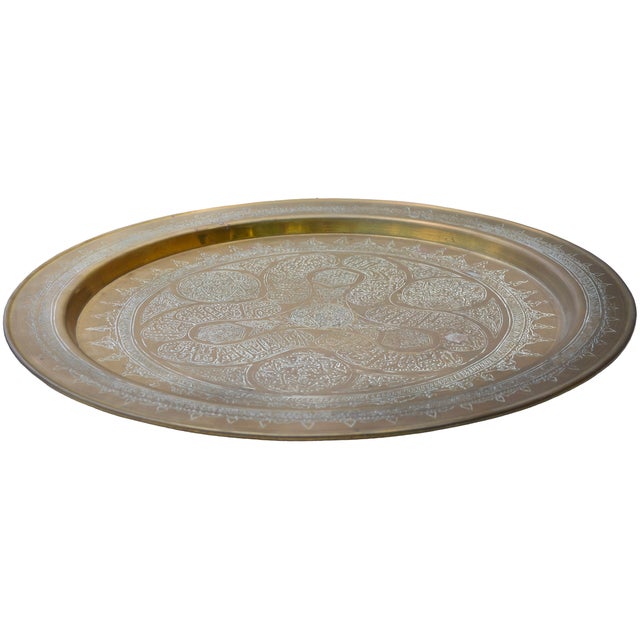 Early 20th Century Early 20th Century Handmade Moroccan Brass Tray With Ornate Astral Motif For Sale - Image 5 of 10