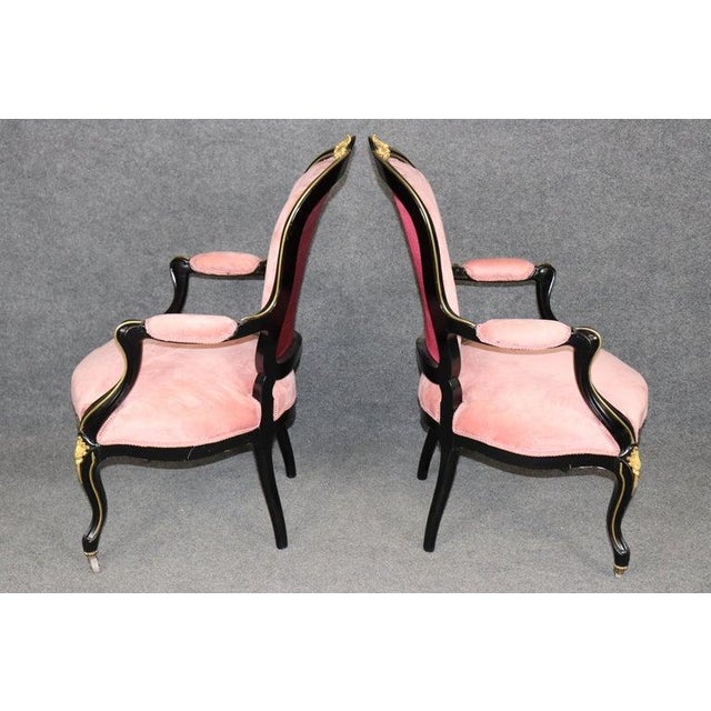 10 Louis XV Style 19th C. Ebonized & Bronze Mounted Dining Chairs For Sale - Image 4 of 17