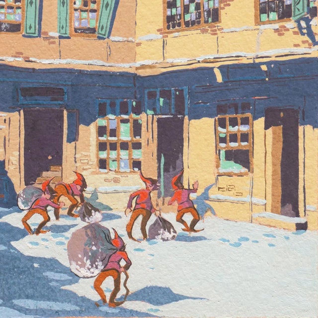 Elves, Christmas Village on a Starry Night' by James March Phillips, San Francisco Post-Impressionist For Sale - Image 4 of 8