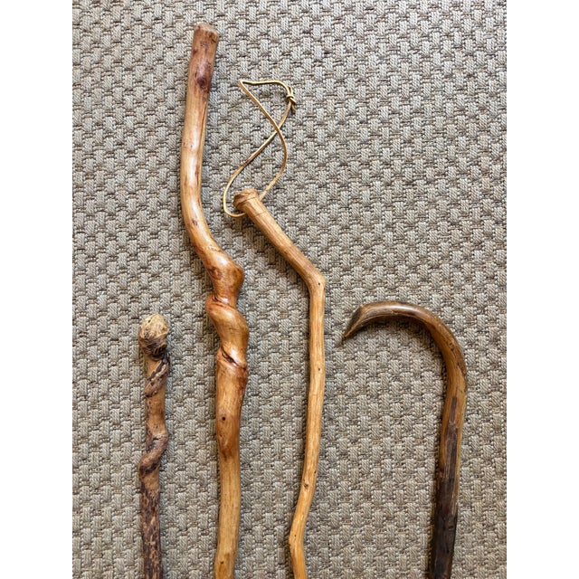 Late 20th Century Late 20th Century Set Four Rustic Twisted and Knobby Carved Walking Sticks For Sale - Image 5 of 8