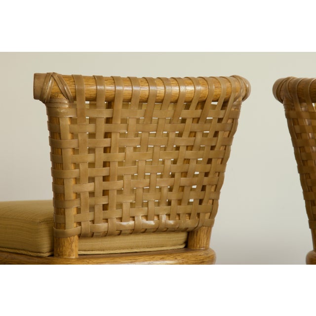 Wood Pair, McGuire San Francisco Woven Rawhide Counter Stools, Late 20th Century For Sale - Image 7 of 10