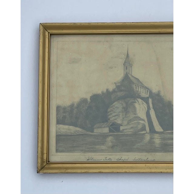 Traditional 1856 Pencil Drawing of a Switzerland Chapel For Sale - Image 3 of 9