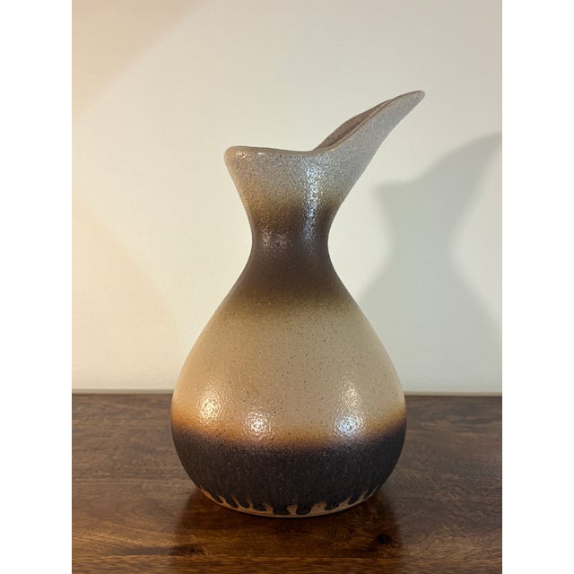 Mid Century Modern Studio Pottery Pitcher, Sculptural Sand Glaze Vessel For Sale - Image 4 of 7