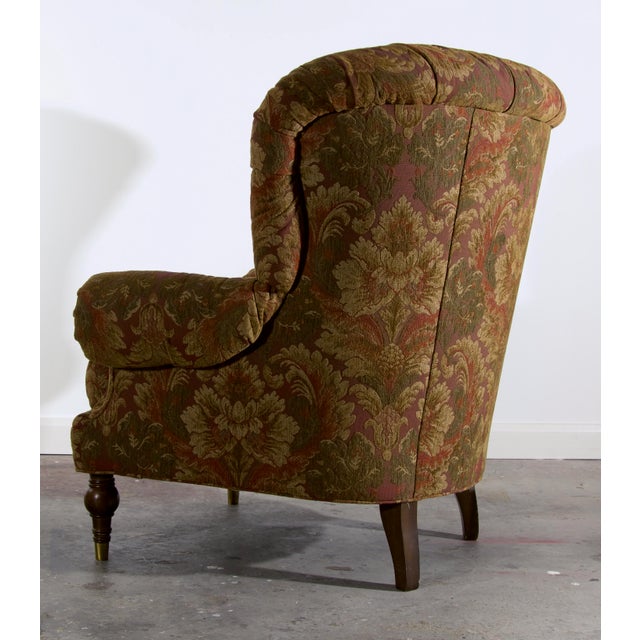 Sherrill Furniture Oversized Sherrill Tufted Scroll Arm Barrel Back Lounge Chair With Turned Legs & Brass Caps, Made in Usa Late 20th Century For Sale - Image 4 of 6