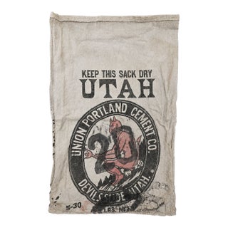 Early 20th Century Union Portland Cement Devil's Slide Utah Double-Sided Canvas Cement Sack For Sale