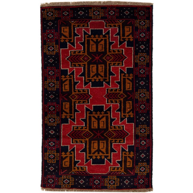 Textile 1960s Vintage Persian Balouch Handmade Red Medallion Wool Rug For Sale - Image 7 of 7