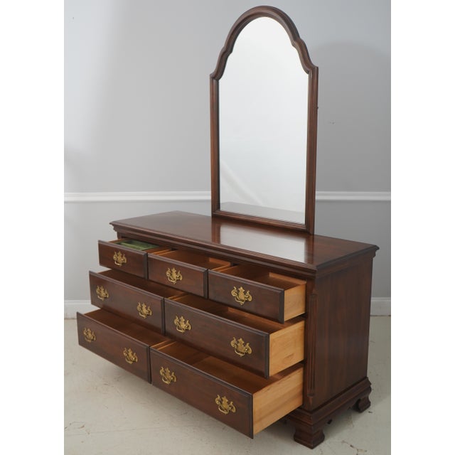 Chippendale Vintage Cherry 7 Drawer Dresser W. Attached Mirror For Sale - Image 3 of 17