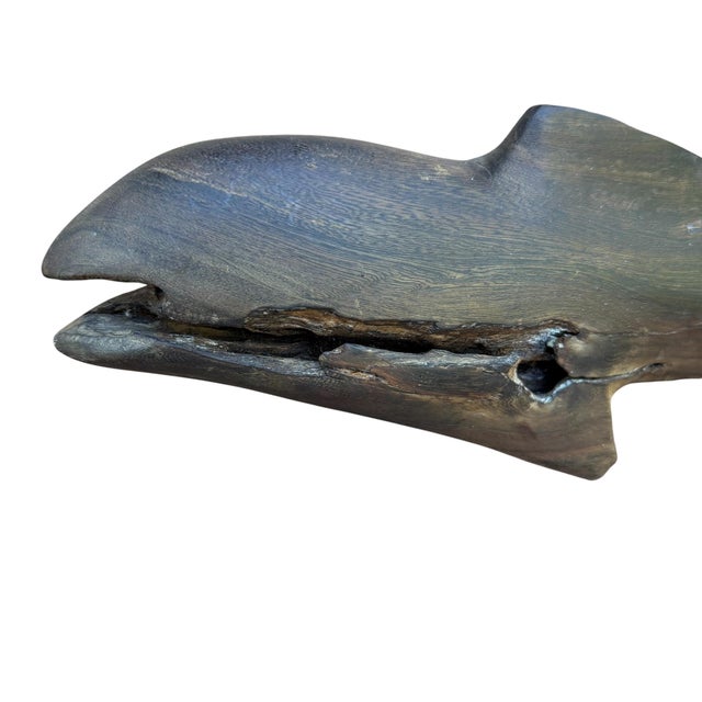 Brown 1970s Hand Carved Ironwood Whale or Dolphin Marine Animal Large 18” For Sale - Image 8 of 13