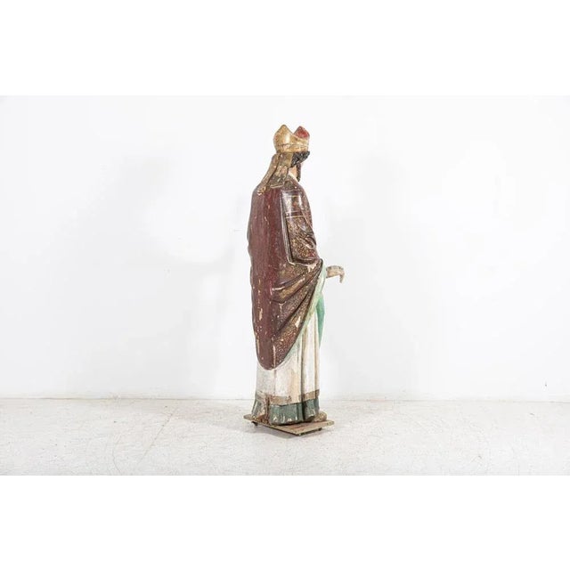 18th Century Italian Polychrome Carved Oak Bishop Statue For Sale - Image 10 of 18
