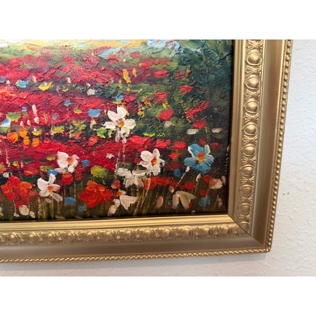 Early 21st Century Vintage Impressionist Landscape Oil Painting Floral Meadow Countryside Scene For Sale - Image 5 of 10