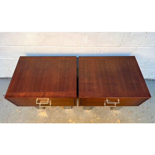 Wood Vintage Modern Walnut and Metal Office End Tables For Sale - Image 7 of 15