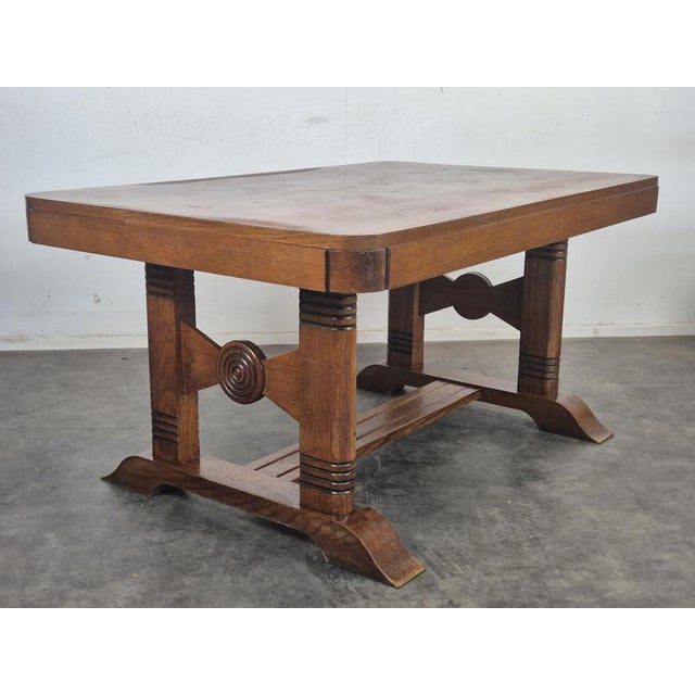 Oak Dining Table with Double Legs, 1940s For Sale - Image 4 of 6