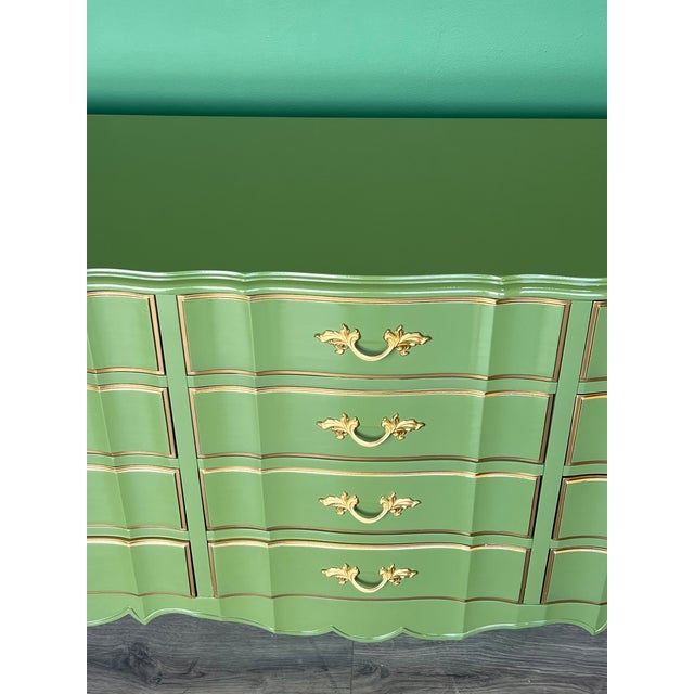 1970s 1970s French Provincial Green Lacquered Dresser of Twelve Drawers For Sale - Image 5 of 18