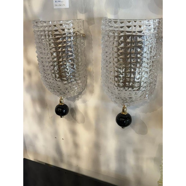 Pair of Murano Glass Black Ball Wall Sconces For Sale - Image 4 of 7