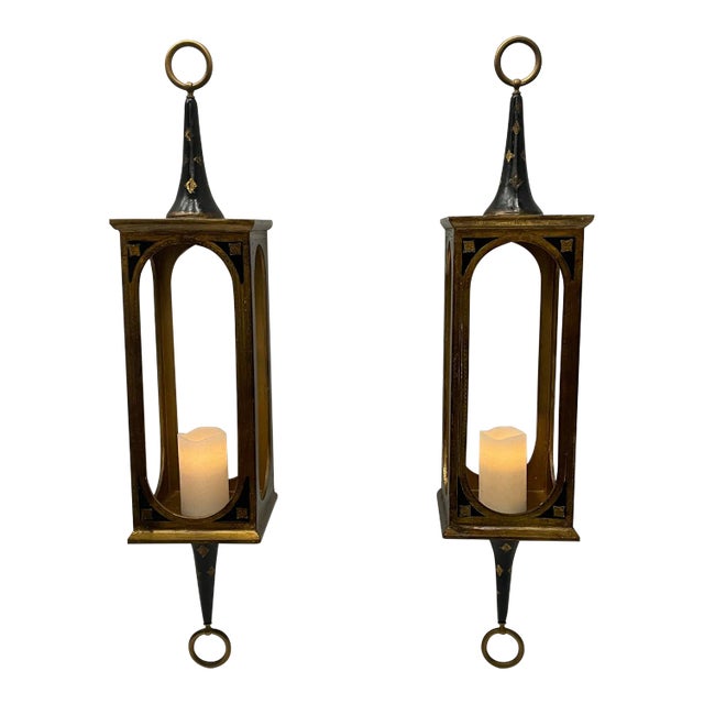 Ebonized & Gilt Venetian Hanging Lanterns -A Pair For Sale
