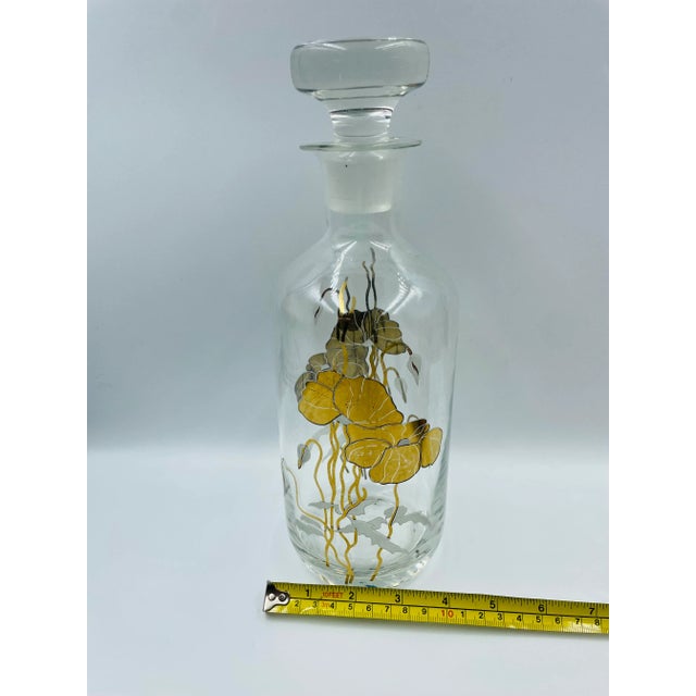 Mid 20th Century Opulent Orchids Gold Leaf Motif Decanter & Ice Bowl- 3 Pieces For Sale - Image 11 of 13