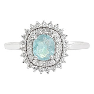 Natural Cushion Cut Paraiba Tourmaline Double Halo CLuster Diamond Ring Size 5 For Sale