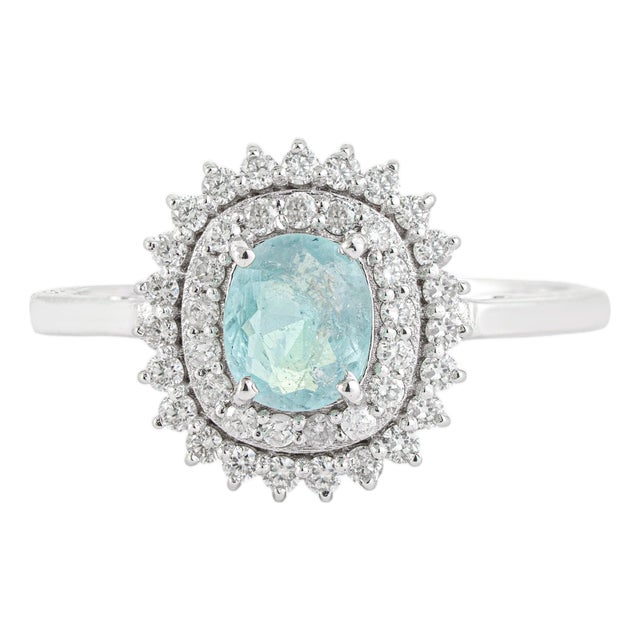 Natural Cushion Cut Paraiba Tourmaline Double Halo CLuster Diamond Ring Size 5 For Sale