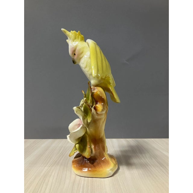 Ceramic 1940s California Pottery Ceramic Tropical Cockatoo on Hibiscus Branch Statue For Sale - Image 7 of 13