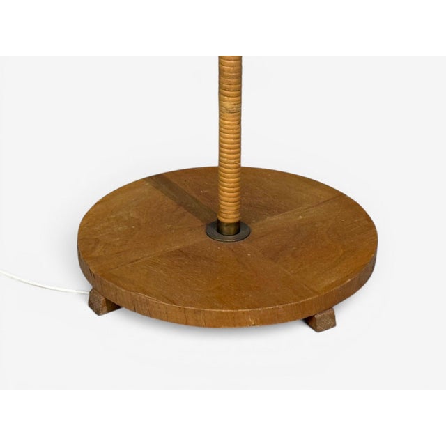 1940s Swedish Modern, Floor Lamp, Rattan, Elm, Fabric For Sale - Image 10 of 14