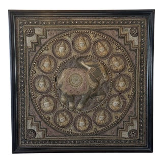 Antique Burmese Sequined Elephant Textile Wall Hanging in Wood Frame For Sale