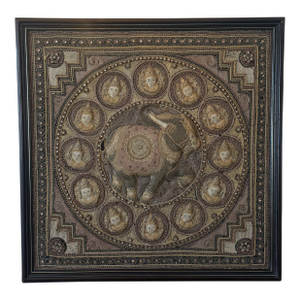 Antique Burmese Sequined Elephant Textile Wall Hanging in Wood Frame