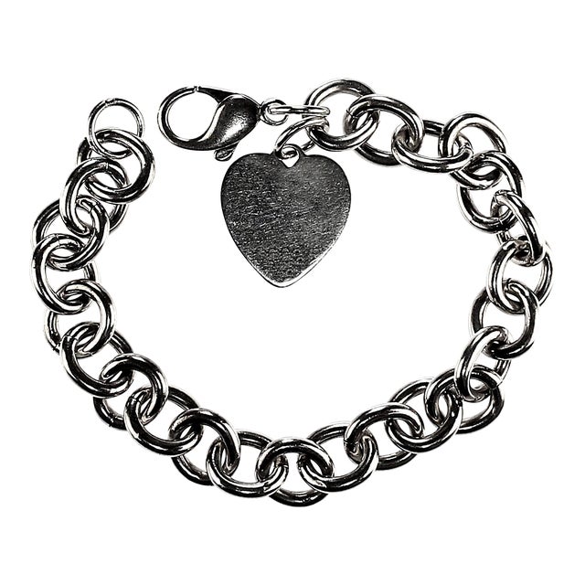 Late 20th Century Sterling Silver Link Bracelet With Heart For Sale