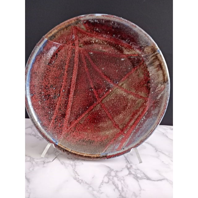 1970s Mid-Century Copper Red / Oxblood Studio Pottery Plate Signed Nora For Sale - Image 4 of 7