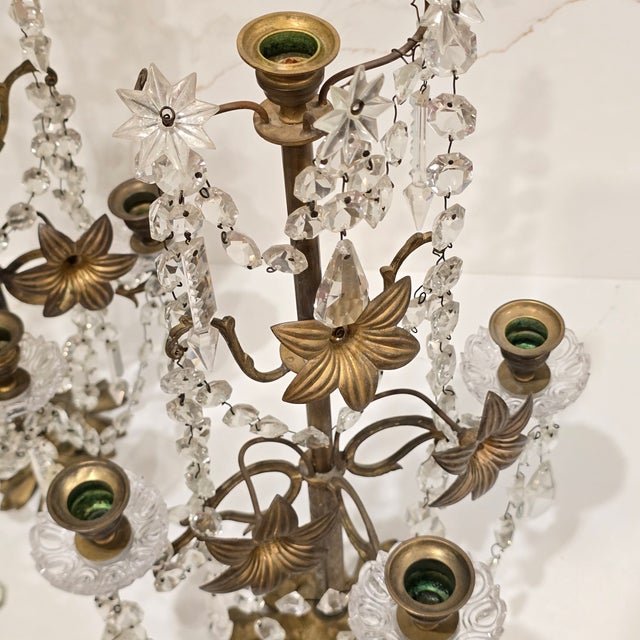 Metal Pair of 1950s French Regency Style Gilt and Crystal Girandole For Sale - Image 7 of 14