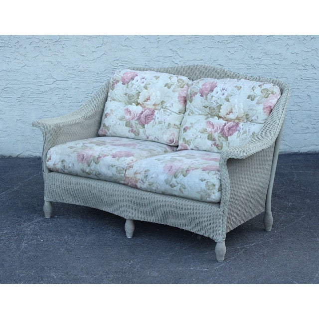 Tan Lloyd Loom Outdoor Wicker Loveseat For Sale - Image 8 of 11