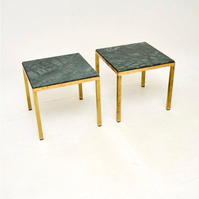 Mid-Century Modern Vintage French Brass Side Tables with Marble Tops, 1970, Set of 2 For Sale - Image 3 of 8