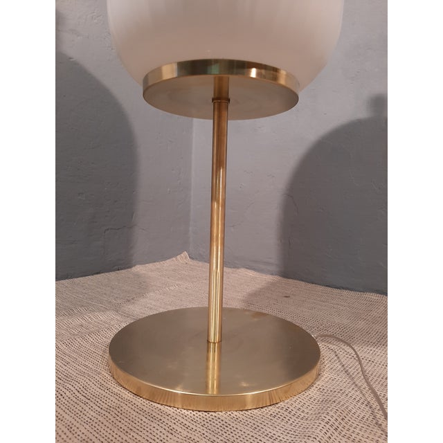 Satin Brass & Large Ribbed Milky Glass Floor Lamp For Sale - Image 9 of 17