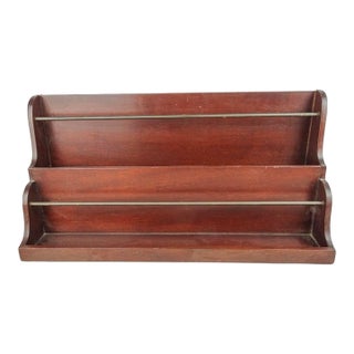 Vintage Mahogany Two-Tier Wall-Mounted Letter Rack With Brass Gallery Rails For Sale