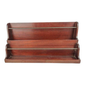 Vintage Mahogany Two-Tier Wall-Mounted Letter Rack With Brass Gallery Rails