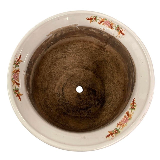 Ceramic Vintage Chinoiserie Ceramic Peacock and Peony Fishbowl Jardinier Vase For Sale - Image 7 of 12