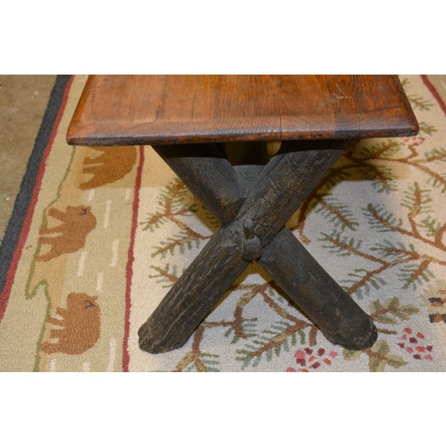 Vintage Old Hickory Indiana Wood & Log Criss Cross Ends Dining Bench Seat For Sale - Image 6 of 16