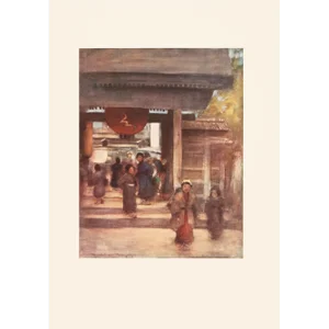 1901 Mortimer Menpes, "The Road to the Temple" Original Period Antique Print of Japan From London
