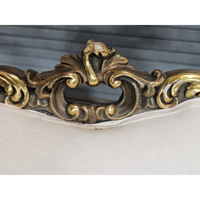 Cream Early 20th Century Pair Italian Rococo Style Giltwood Armchairs Cream Colored Muslin Fabric For Sale - Image 8 of 11