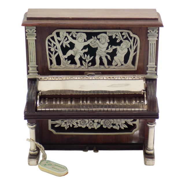 Vintage Italian Silver and Wood Silversmith Piano Figurine by Sacchetti, Tuscany, 1980s For Sale