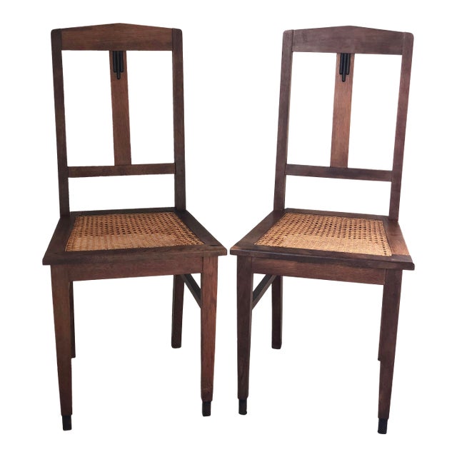 Pair of Oak Art Deco Amsterdam School Dining Chairs 1920s For Sale