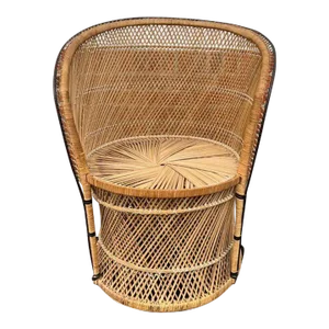 Late 20th Century Vintage Boho Woven Wicker Rattan Round Chair