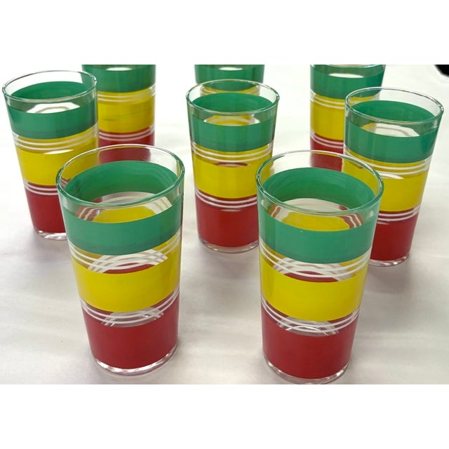 Mid-Century Modern Summery Set of Colorful Striped Glasses For Sale - Image 3 of 5