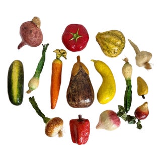 Set of 14 Vintage Hand-Painted Papier-Mâché Vegetable Collection For Sale